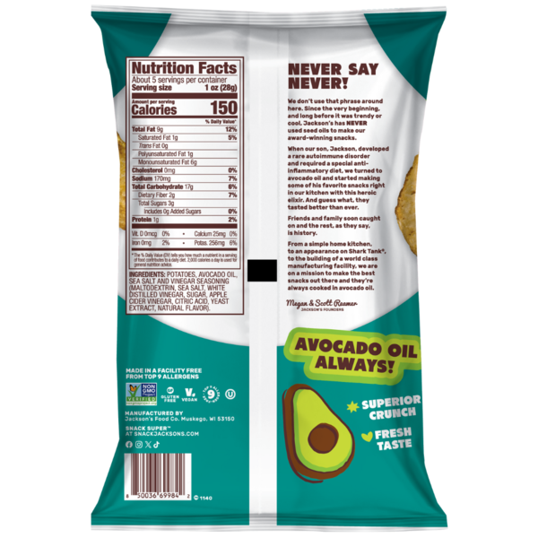 Jackson's Sea Salt & Vinegar Avocado Oil Kettle Chips