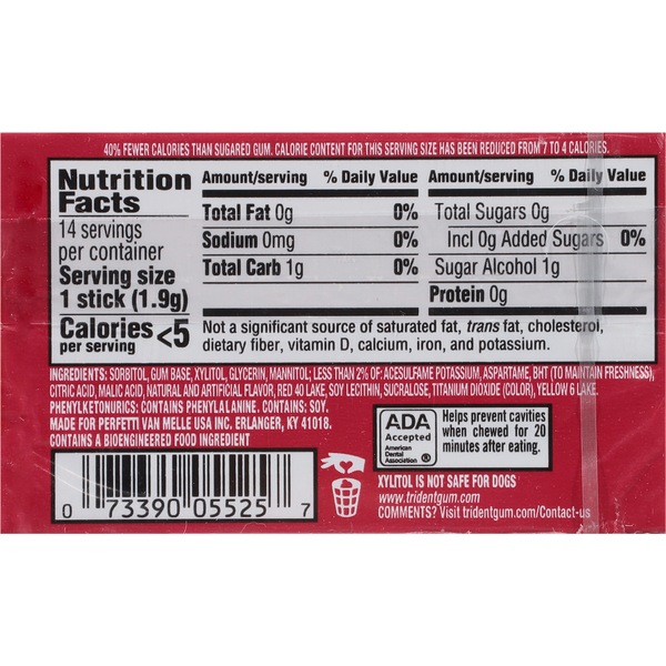Gomme Trident sans sucre saveur île baies et citron vert