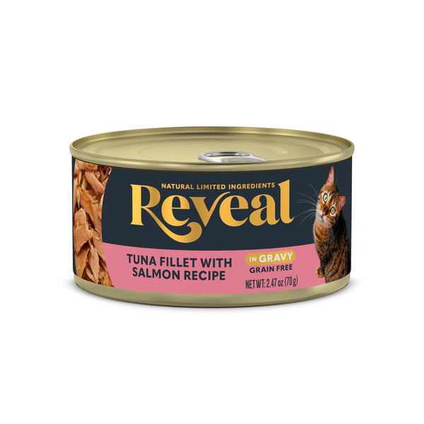 Reveal Comida Húmeda Natural para Gatos, Filete de Atún con Salmón en Salsa