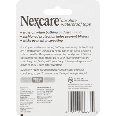 Ruban adhésif hospitalier Nexcare - Rembourré, étanche, 1 pouce