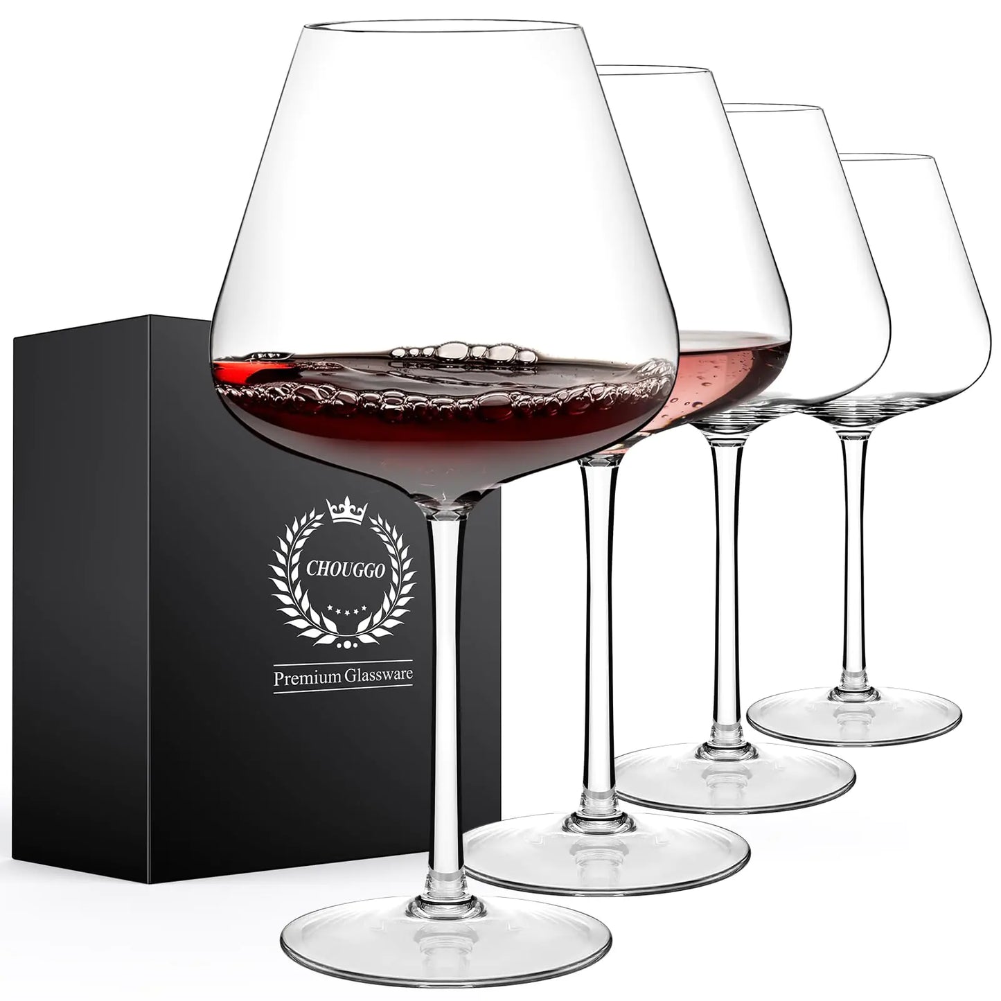 Chouggo Super Large 28Oz Hand Blown Crystal Wine Glasses - Set of 4