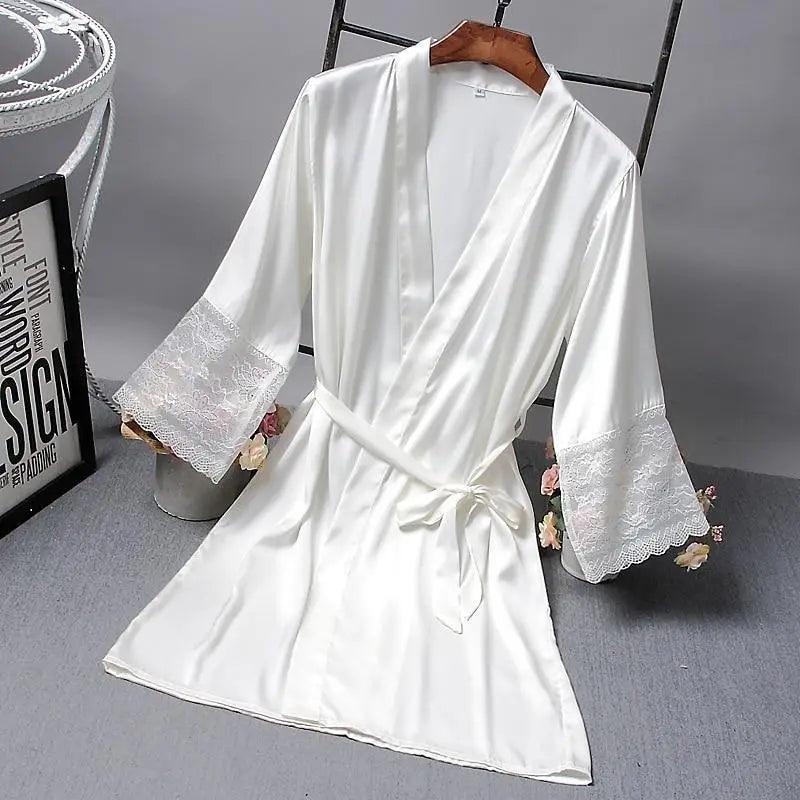 Elegant Pink Silk Bathrobe with Lace Trim for Women - Perfect for Bridesmaids and Lounging - Korvel