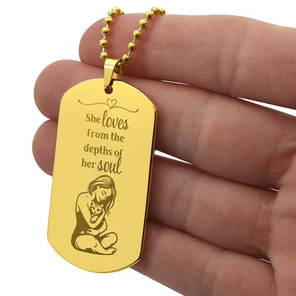 Collier en forme de plaque militaire gravé Loving Soul