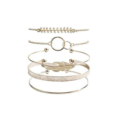Luxury Modern Bohemian Gold Color Moon Leaf Crystal Opal Bracelet Set