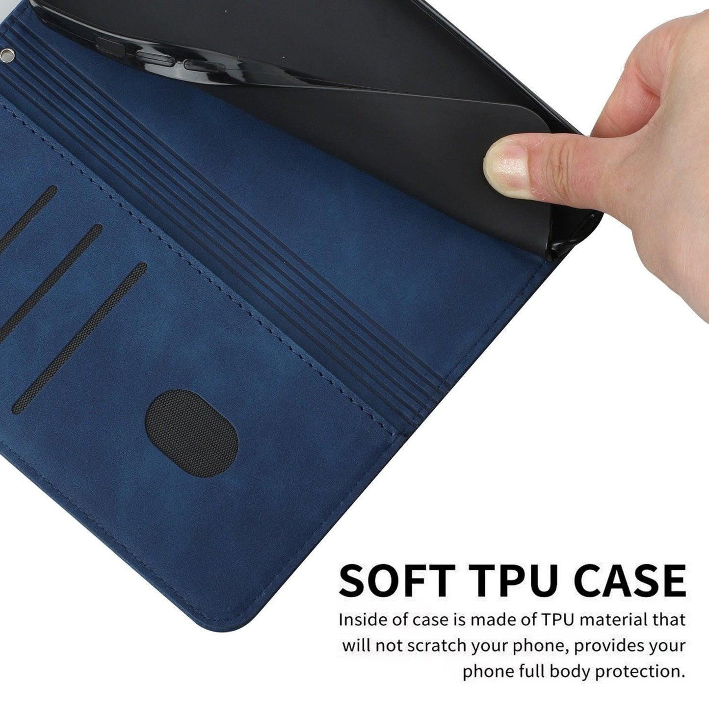 Coque portefeuille flip bleue de luxe pour iPhone 14/13/12/11
