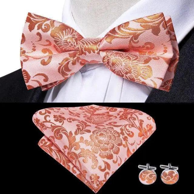 Ensemble de nœud papillon en soie beige de luxe avec boutons de manchette