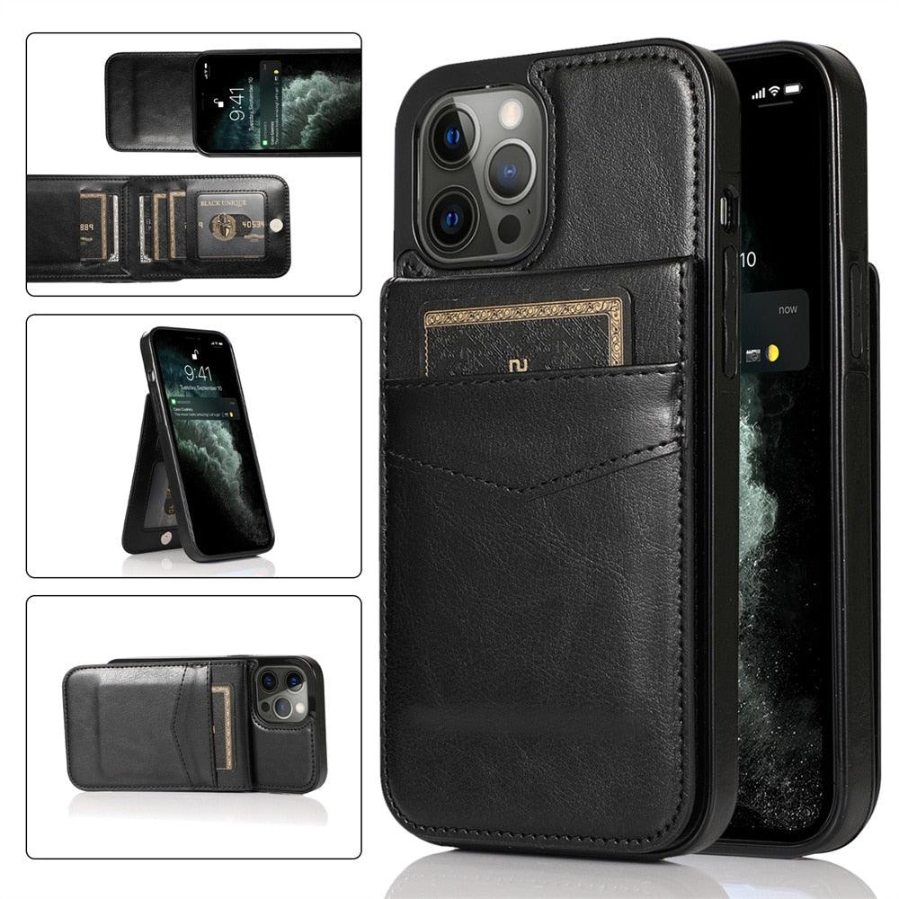 Coque de téléphone en cuir de luxe avec porte-cartes pour iPhone