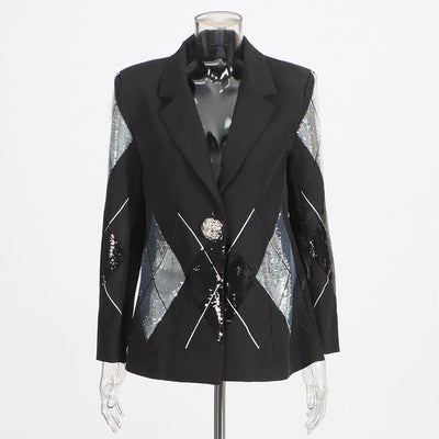 Luxury casual small suit with fashionable patchwork sequin design one button suit jacket for women - Korvel