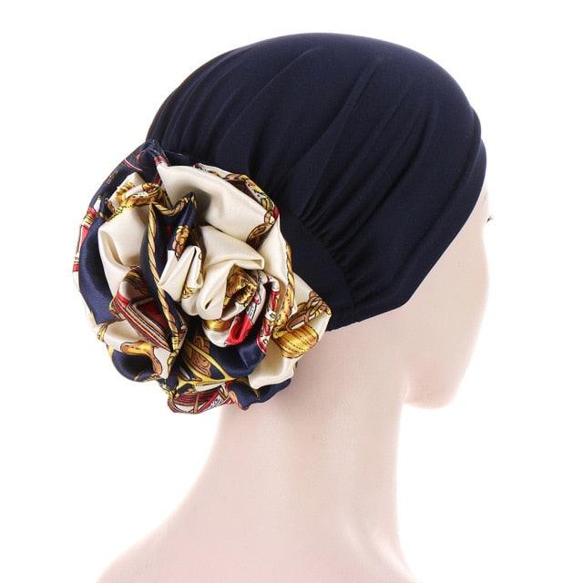 Turban élégant léger noir à fleurs pour femmes