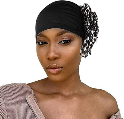 Elegant Lightweight Black Flower Turban for Women