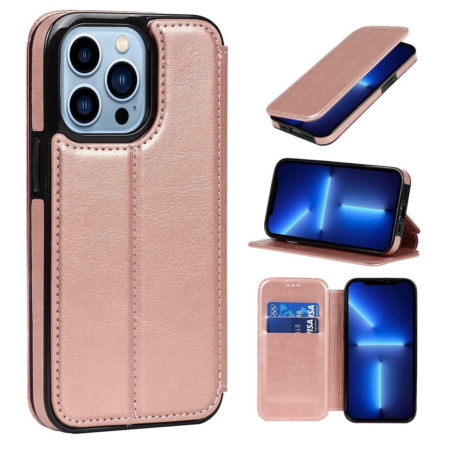 Coque en cuir premium à rabat pour iPhone 13/12/11 Pro Max