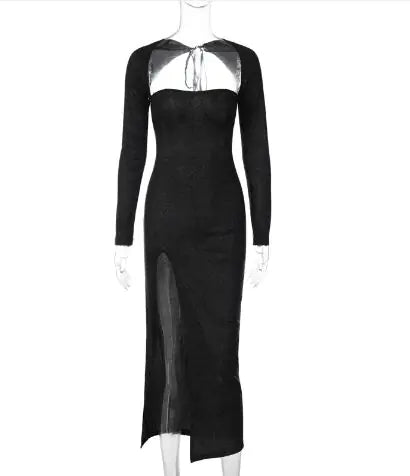 Slim Fit Long Sleeve Dress with Side Slit