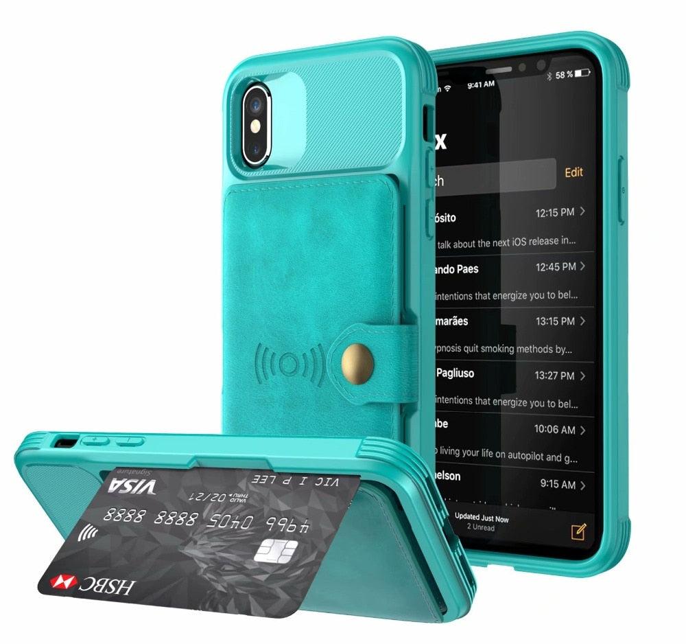Étui de portefeuille en cuir noir magnétique premium pour iPhone