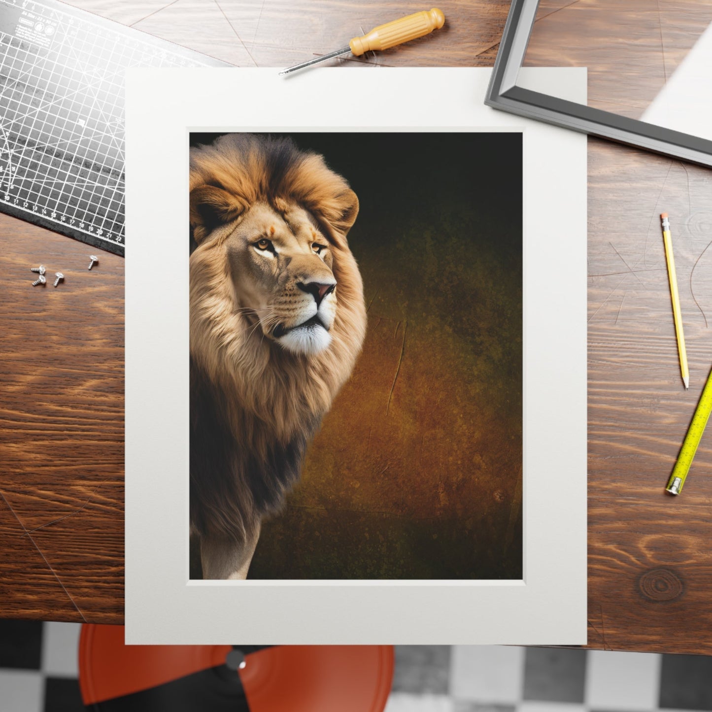 Majestic Lion Fine Art Print with Passepartout Frame