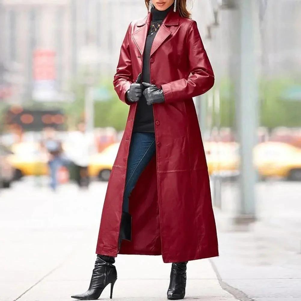Manteau long en cuir pour femmes - Style européen et américain