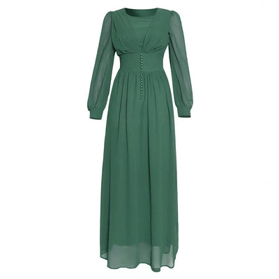Robe en Chiffon Élégante à Manches Longues pour Femmes Musulmanes