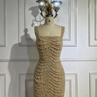 Vestido de Perlas Bead Elegante Nude de Alta Gama
