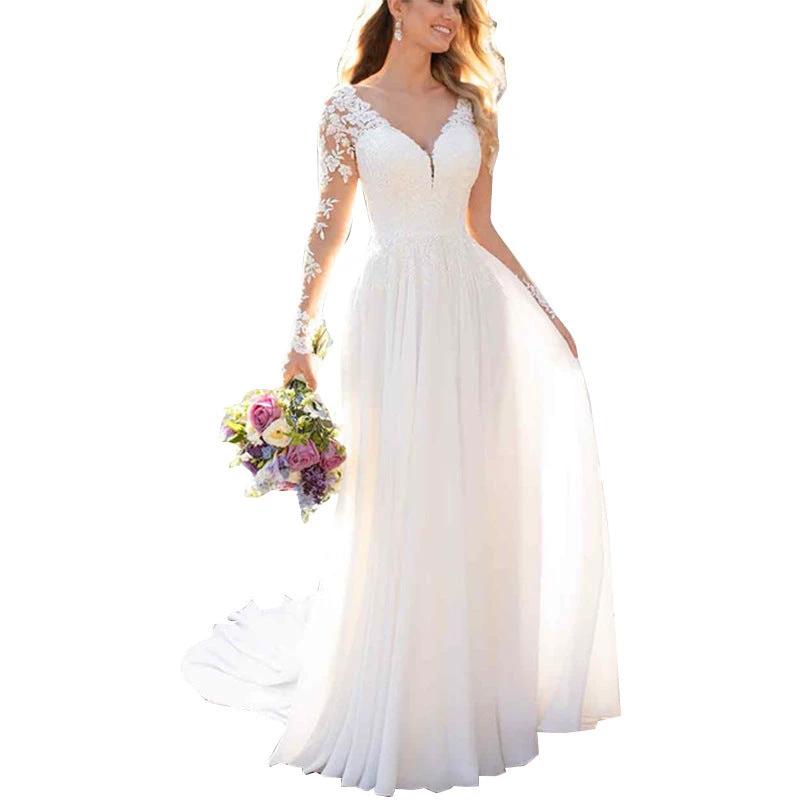 Elegant Backless Deep V-Neck Wedding Dress