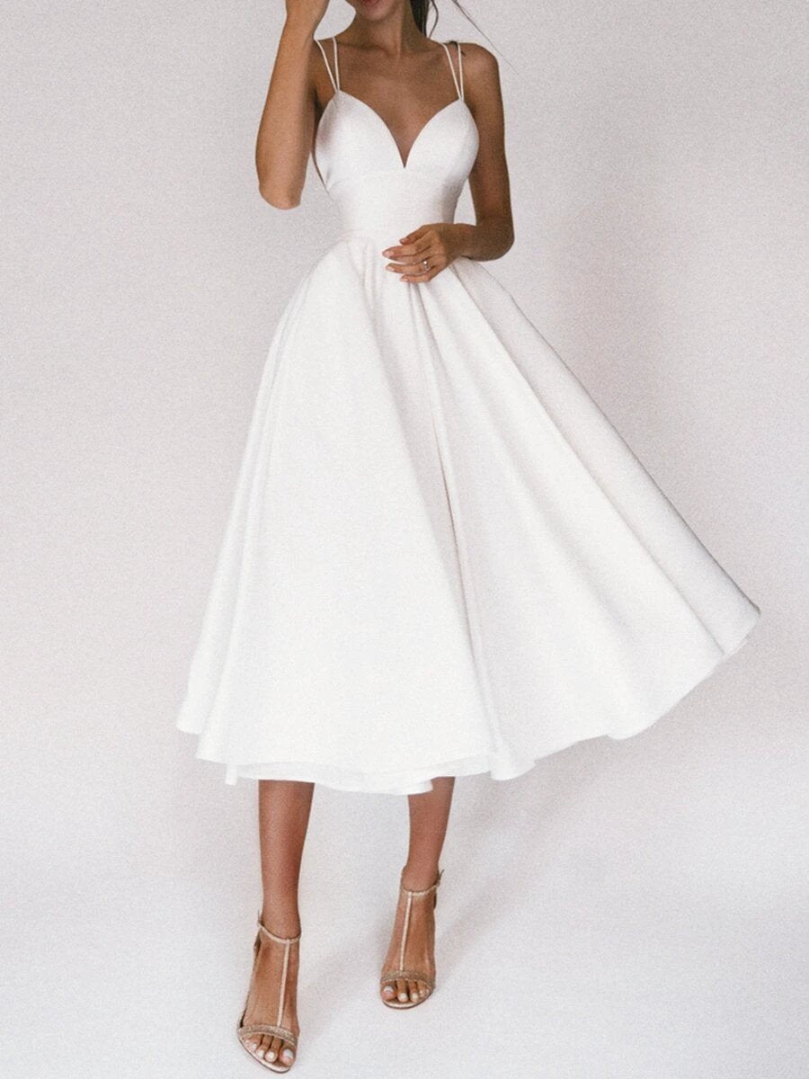 Vestido con Tirantes en V: Elegante Vestido de Verano en Corte A para Mujeres