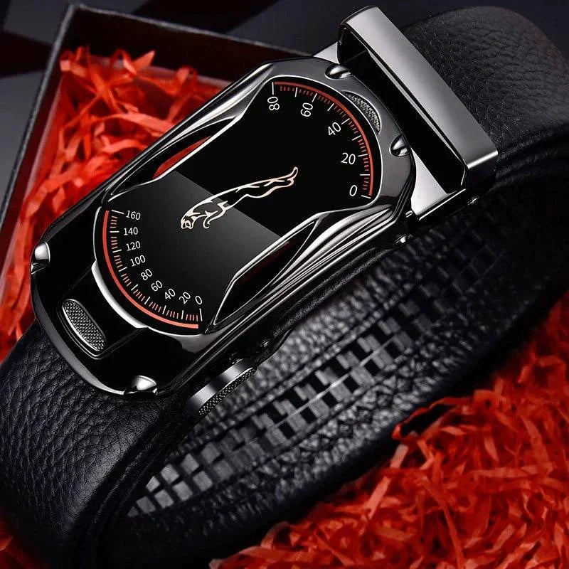 Cinturón Automático de Hebilla de Cuero Genuino Negro Premium para Hombres