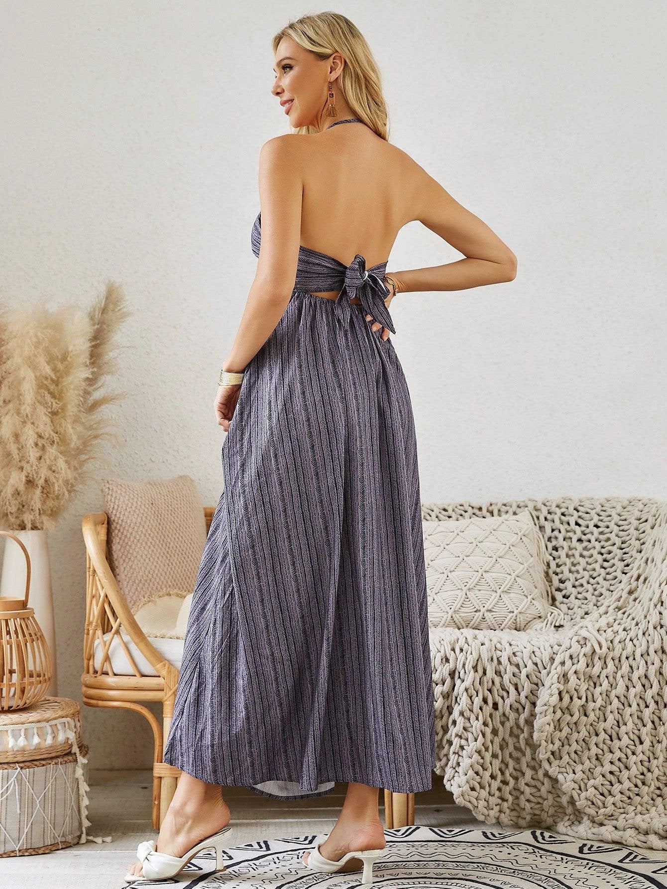 Bohemian Halter Maxi Dress - Women's Summer Beach Dress