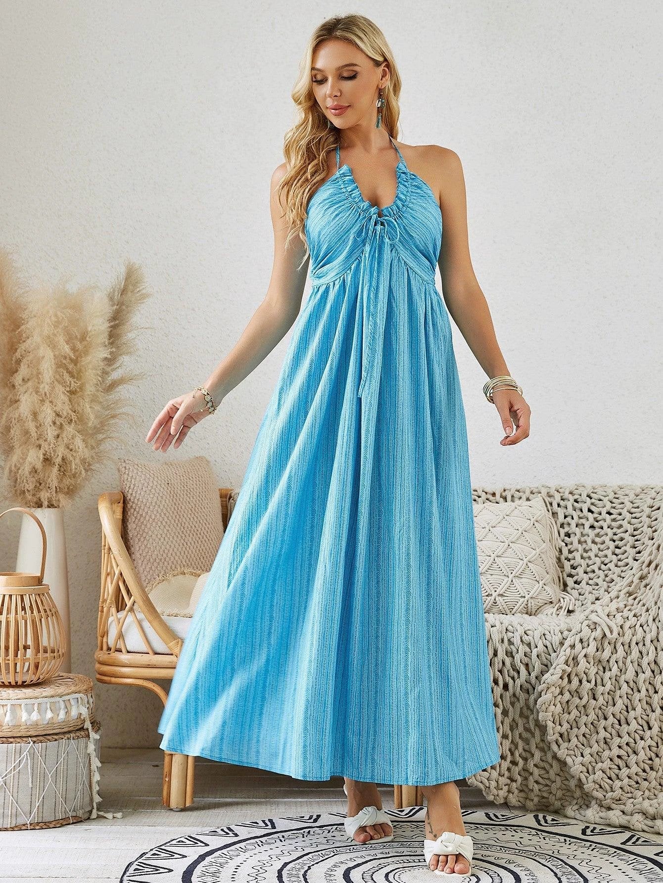 Bohemian Halter Maxi Dress - Women's Summer Flowy Dress