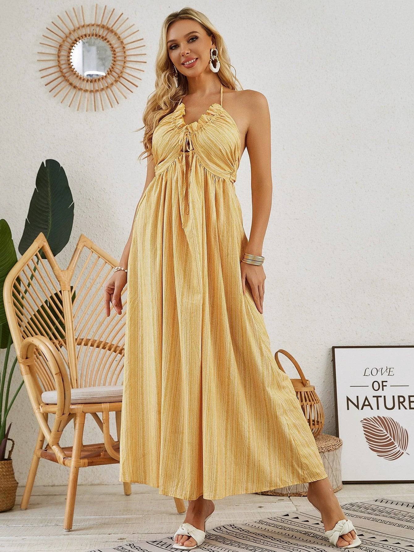 Bohemian Halter Maxi Dress - Women's Summer Sleeveless Dress