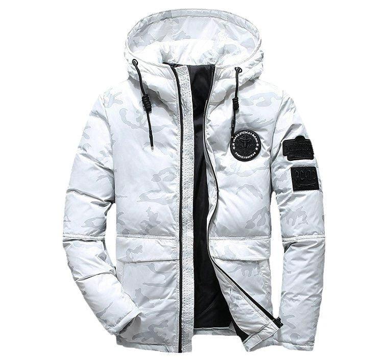 Parka d'hiver à capuche camouflage pour homme - Coupe ajustée et coupe-vent
