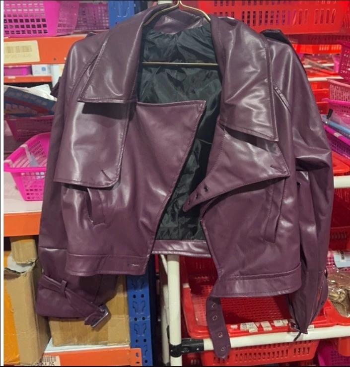Loose Lapel Leather Jacket - Stylish Cropped Streetwear for Women