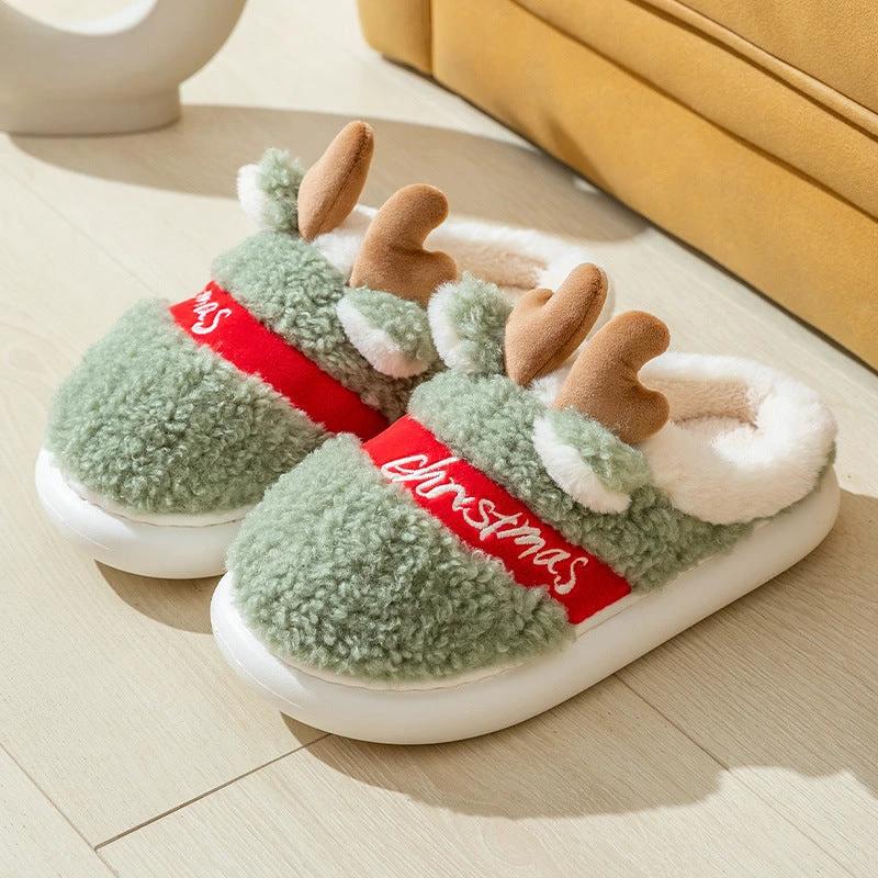 Chaussons Elk de Noël Mandotos - Chaussures d'intérieur confortables pour l'hiver