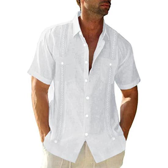 Chemise Guayabera Cubane pour Homme - Style Décontracté à Manches Courtes
