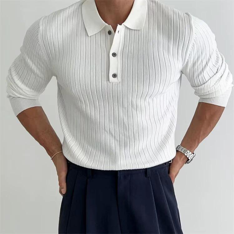 Camisa Polo de Manga Larga Ajustada para Hombre con Botón de Solapa