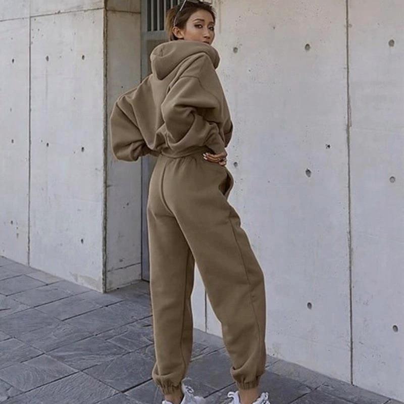 Conjunto Deportivo de Chaqueta con Capucha Casual para Mujeres Otoño e Invierno