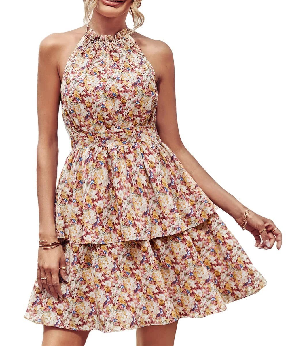 Summer Printed Halter Dress - Boho Backless A-Line