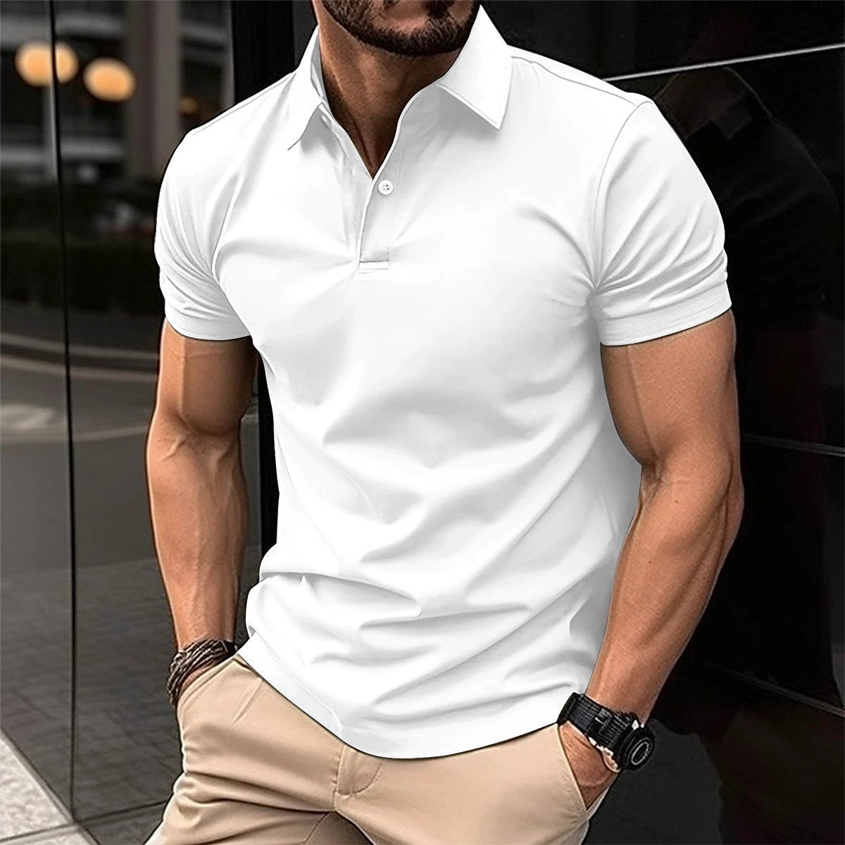 Camisa Polo de Manga Corta para Hombre - Color Sólido y Diseño Elegante