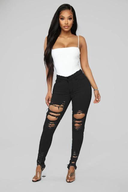 Pantalones Lápiz de Mezclilla con Diseño Rasgado para Mujeres