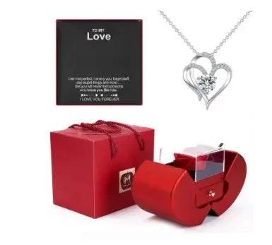 Collar de Rosa Eterna en Caja de Joyería en Forma de Manzana - Regalo Perfecto