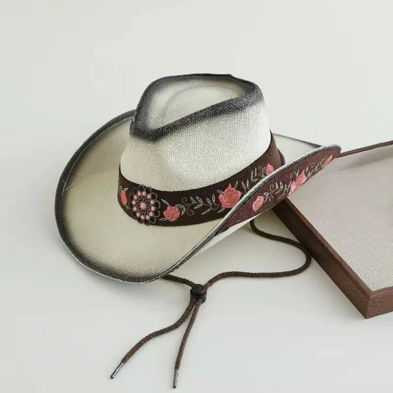 Chapeau de cowboy en paille brodé 2026 pour hommes et femmes