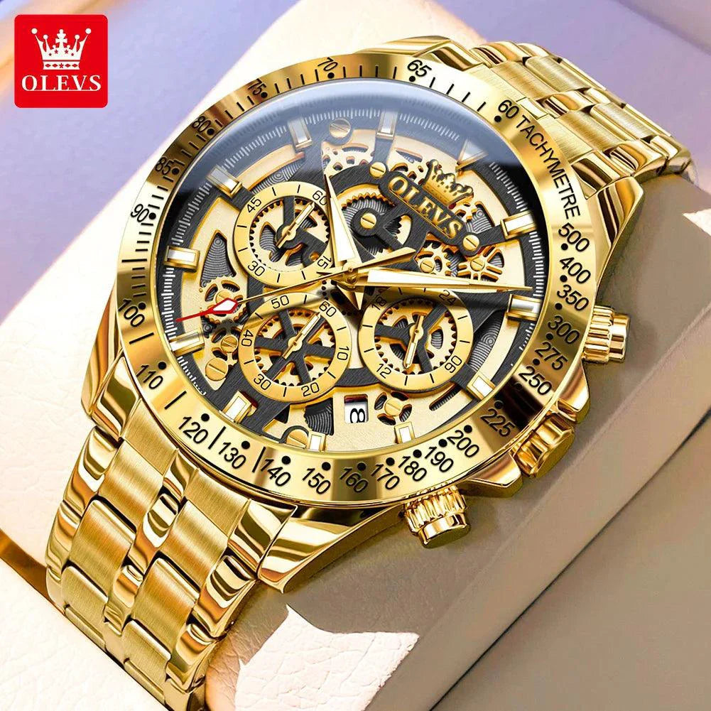 Montre Chronographe de Luxe OLEVS pour Homme en Or