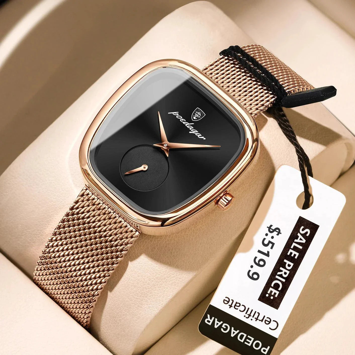 POEDAGAR Elegant Women's Mesh Watch - Waterproof Stainless Steel Timepiece