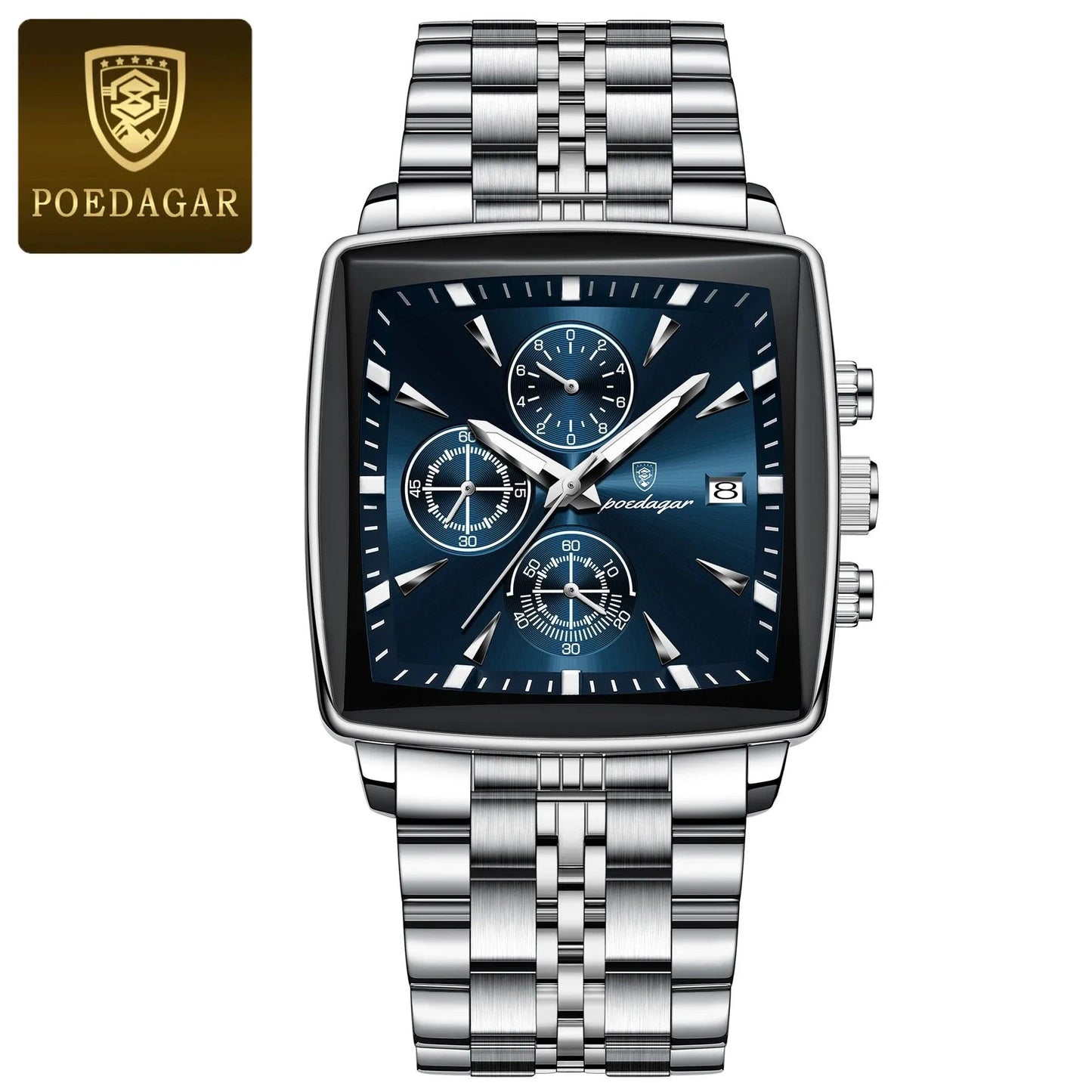 Montre Chronographe Carrée pour Homme POEDAGAR - Étanche Lumineuse