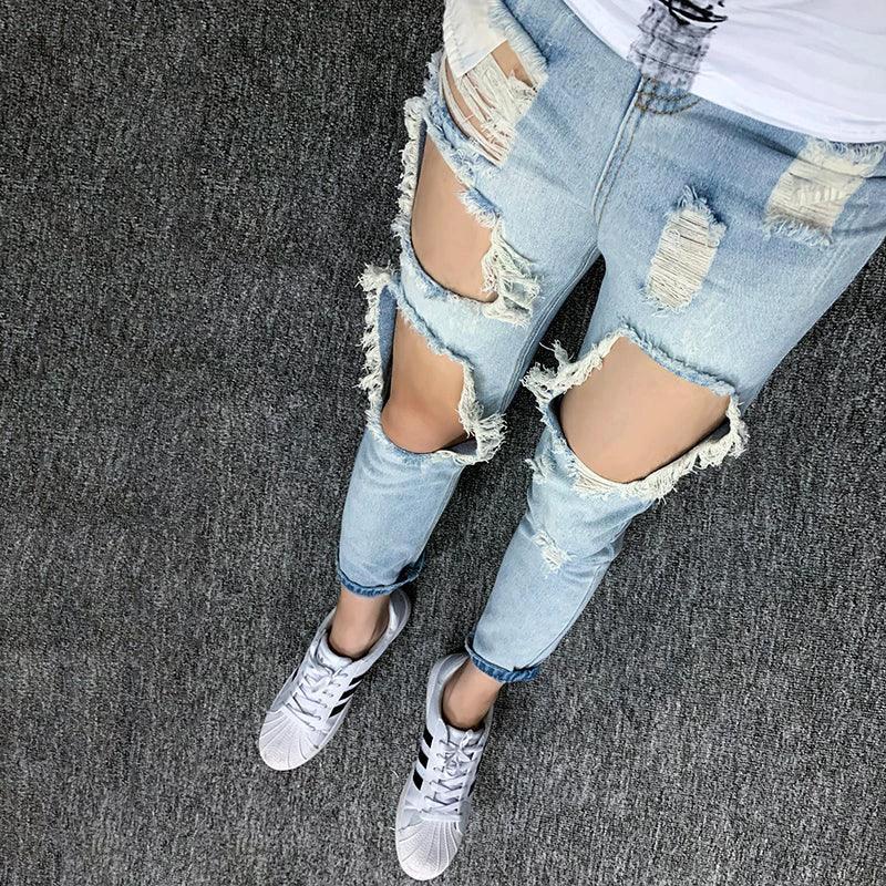 Men's Summer Big Ripped Oversized Cropped Jeans