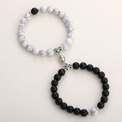 Matching Couple Charm Beads Bracelets - Natural Rock Stone Wristlets