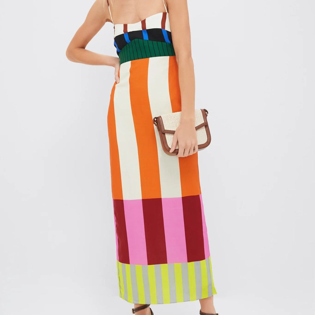 Robe élégante de longueur moyenne à blocs de couleur
