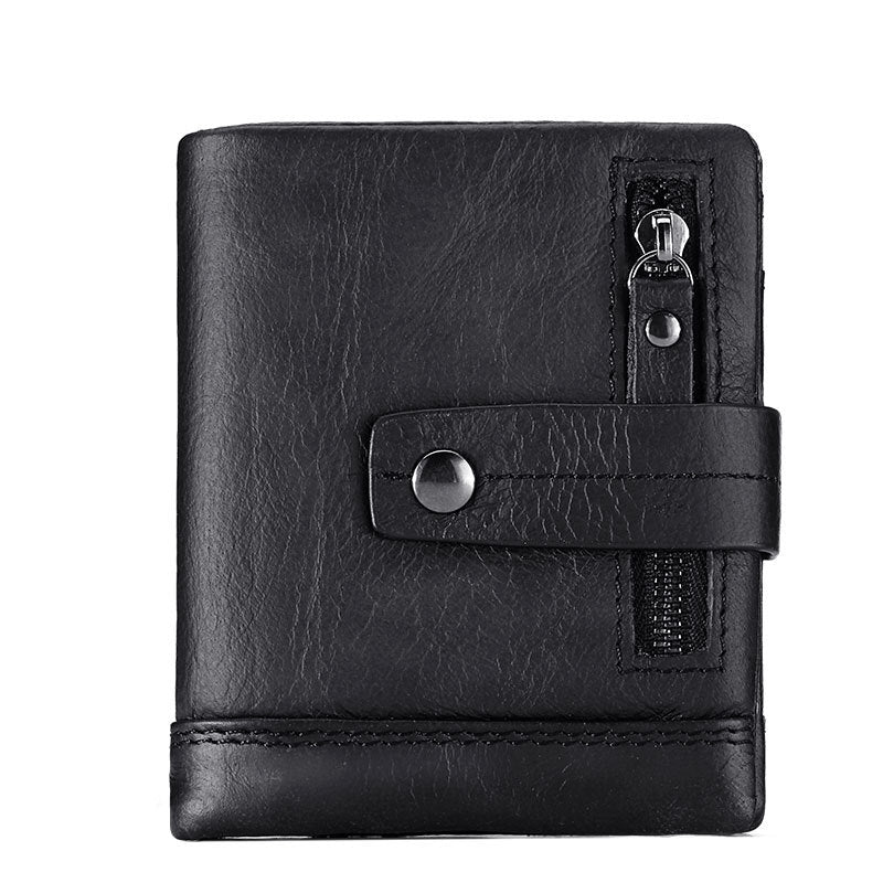 Billetera de Cuero Premium con Cierre de Cremallera y Hebilla para Hombres