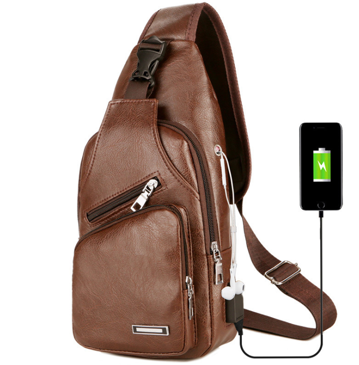 Men's Crossbody Bags Men's USB Chest Bag Designer Messenger bag Leather Shoulder Bags Diagonal Package - Korvel