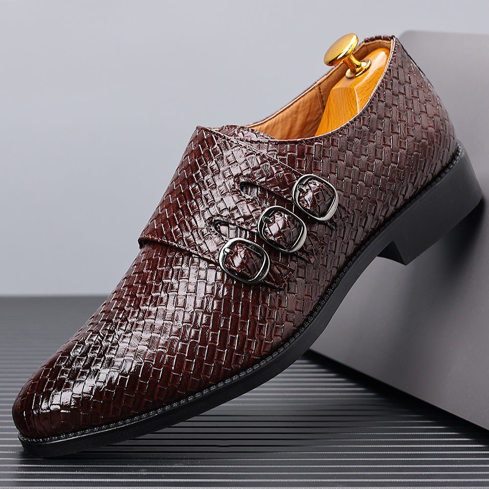 Couvre-chaussures en cuir Mengke à trois boutons pour hommes