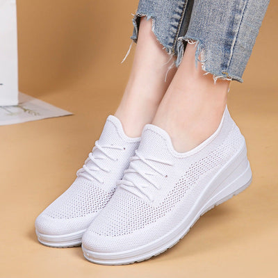 Mesh shoes women's inner height shoes breathable mesh surface slip resistant soft sole comfortable casual shoes - Korvel