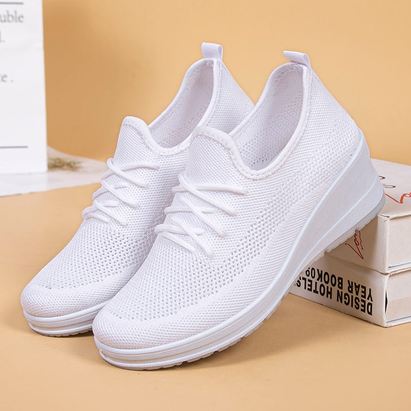 Mesh shoes women's inner height shoes breathable mesh surface slip resistant soft sole comfortable casual shoes - Korvel