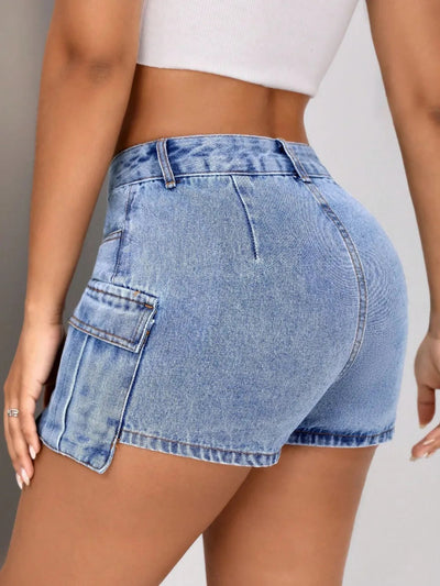 Mid-Rise Denim Shorts with Pockets